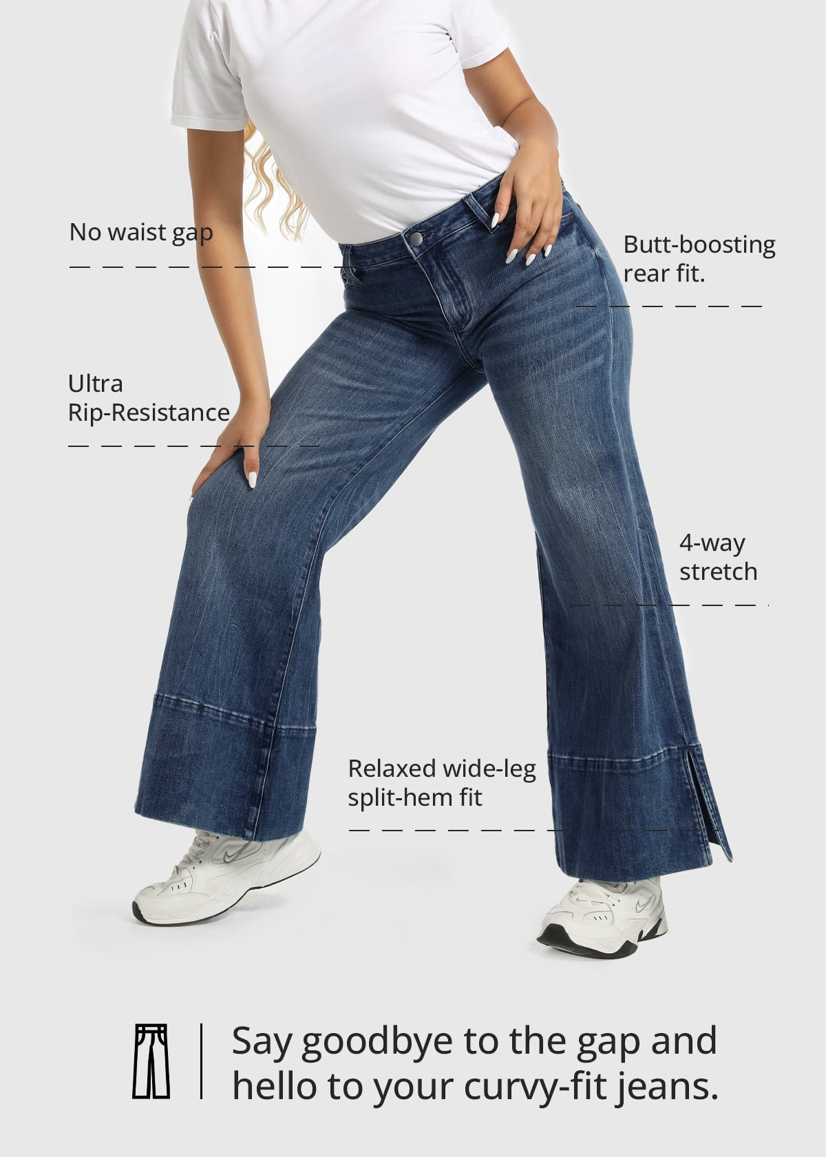 Relaxed Split-Leg Wide-Leg Medium-Stretch Jeans