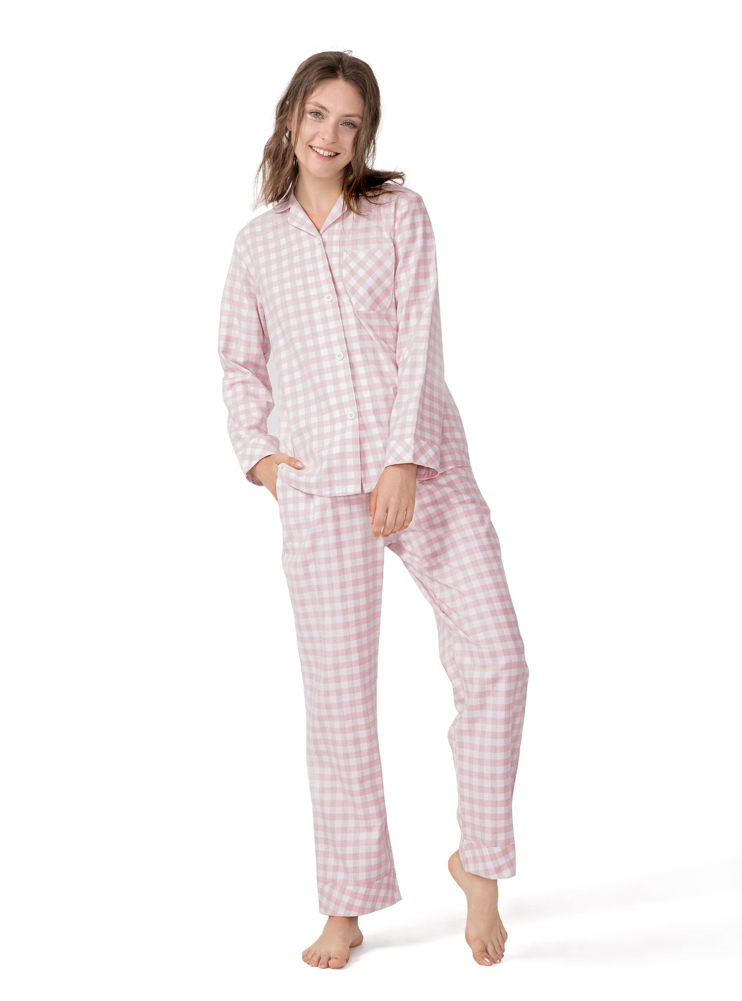 Pajama Set For Women 100% Cotton Flannel Woven Plaid Pajamas