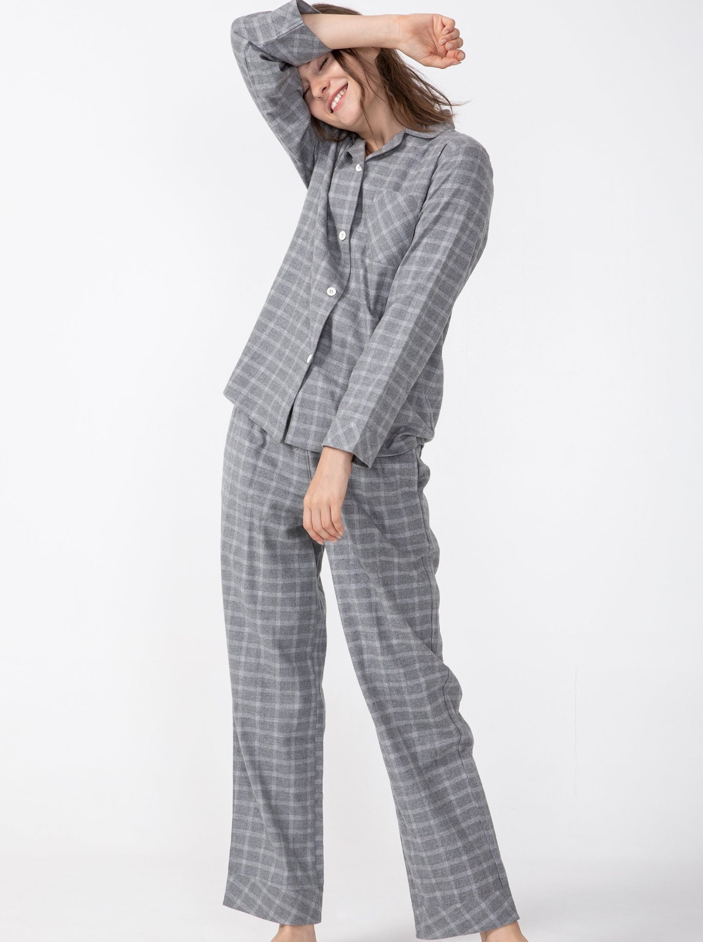 Pajama Set For Women 100% Cotton Flannel Woven Plaid Pajamas